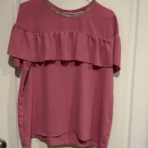 Juicy Couture Pink Ruffle Top with embellishment on collar